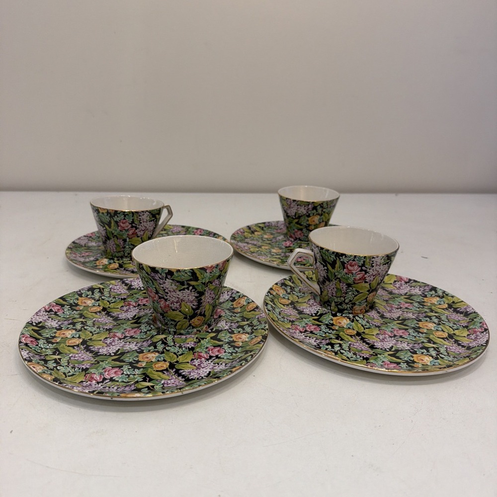VINTAGE LORD NELSON WARE CHINTZ BLACK BEAUTY ENGLAND FLORAL TEA SAUCER & MUG